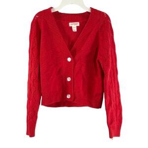 Cat & Jack Girl's V Neck Cardigan Sweater w Sparkles, Red, Sz XS, NWT